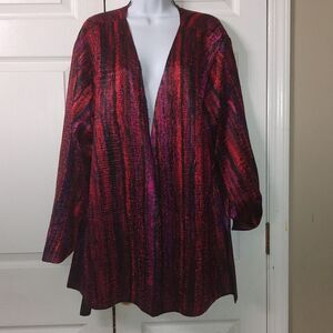 Catherines Open Front lightweight jacket red black deep purple Sz 1X